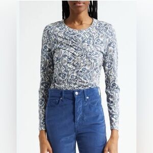 Veronica Beard Palma Floral Paisley Top in Dove Multi